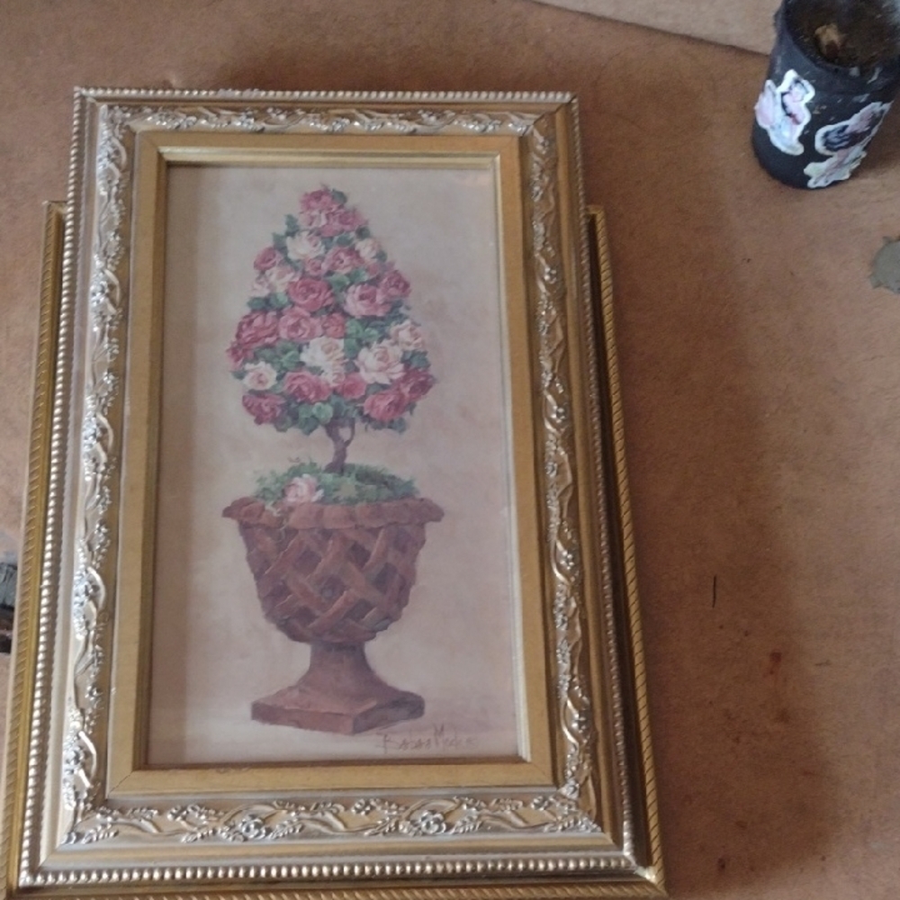 Floral Topiary Framed Art NWT